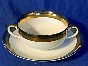 Fitz & Floyd Plantnie d'Or FF 110 Cream Soup Double Handle Bowl and Saucer -RARE - Picture 1 of 4