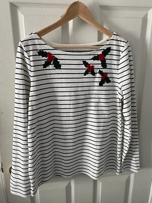 Top Talbots Mujer Cuello Barco Acebo Rayas Manga Larga Talla Mediana Nuevo con Etiquetas *LEER Foto 1 de 4