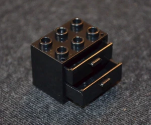 (1) 2x3x2 Black w/ 2 - Black Drawers Dresser Cabinet Bricks ~ New Lego Parts ~ - Picture 1 of 2