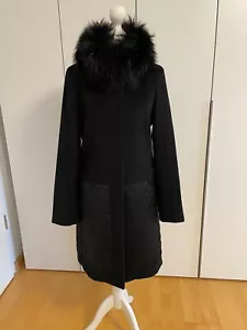 MARELLA Wollmantel Gr. 34 schwarz mit abnehmbaren Pelzkragen - Bild 1 von 11