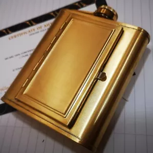 24k Gold Plated Metal 5oz Hip Flask Cigarette Case Wine 24ct Gift Box - Picture 1 of 5