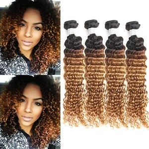 IMAYLI Brazilian Ombre Deep Wave Virgin Hair Weave 4 Bundles Wet and Wavy Bra... - Picture 1 of 4