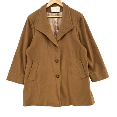 Fleurette Loro Piana Wool Overcoat Womens Tan Mid Length Button Coat Size 16 - Image 1 of 4