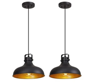 2-pcs Farmhouse Pendant Lights Matte Black Kitchen Island Industrial Fixtures - Picture 1 of 4