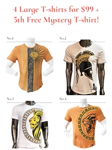 4 New Mens Large Size Brown Beige Rhinestone T-Shirts + 1 Free Mystery T-shirt - Picture 1 of 5