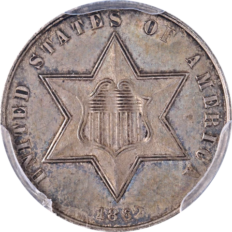 1862 Three (3) Cent Silver PCGS AU58 Nice Eye Appeal Nice Strike Cover