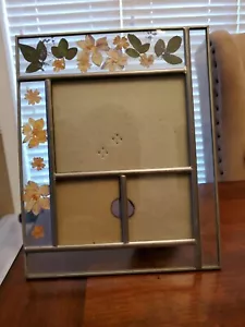 Picture Frame Metal Glass Ornate Enclosed Leaves & Flowers VTG - Picture 1 of 5
