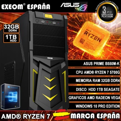 Ordenador Gaming Pc AMD Ryzen 7 5700G 32GB DDR4 1TB de Sobremesa Windows 10 - Imagen 1 de 4
