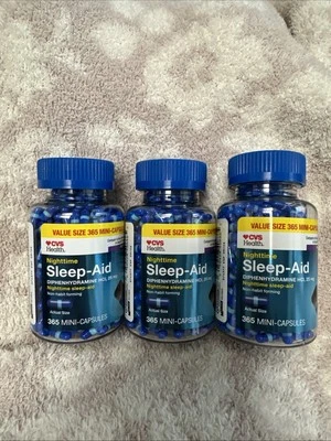 3 NIGHT TIME SLEEP AID 25mg DIPHENHYDRAMINE 365 MINI CAPS EACH EXP 09/26 - Image 1 of 4