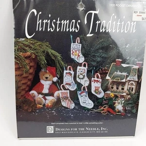 6 Christmas Stocking Ornaments Cross Stitch Kit, Santa Elf Bear Cat Dog NIP - Picture 1 of 8