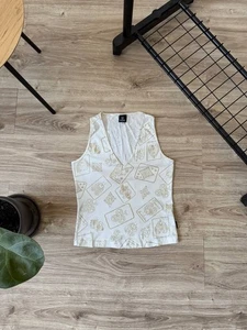 Camiseta sin mangas vintage Y2K Versace Jeans estampada de alta costura para mujer talla M - Imagen 1 de 8