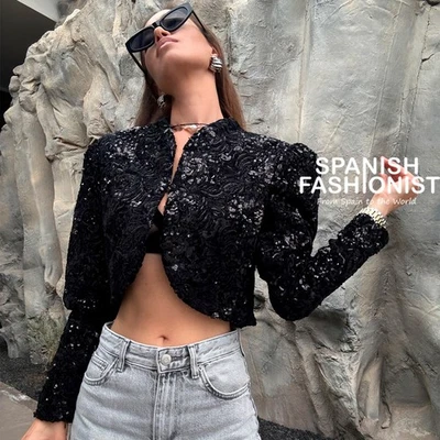 CHAQUETA ZARA MUJER FW25 NEGRA LENTEJUELAS MANGA VOLUMEN TODAS LAS TALLAS 9822/807/800 Foto 1 de 3