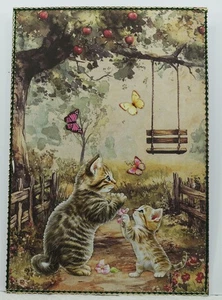 Hecho a mano, tarjeta de felicitación, cumpleaños, gato, vintage - Imagen 1 de 1