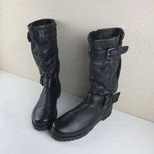 Botas de moto Kenneth Cole Gentle Souls abrochadas para montar Wms talla 8,5 cuero negro - Imagen 1 de 12