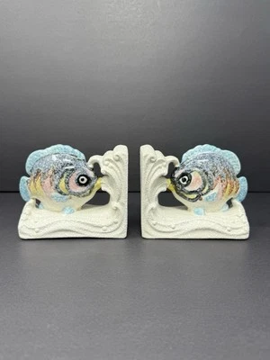 Juego de 2 sujetalibros vintage de peces tropicales con acabado texturizado de cerámica hechos en Japón Foto 1 de 4