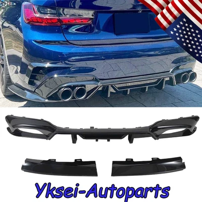For 19-22 BMW 3 Series G20 330i M340i Sport Rear Bumper Lip Diffuser Gloss Black - Imagem 1 de 4
