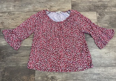 Michael Kors Women’s Sz XL Top Blouse Floral Flowy 3/4 Ruffle Bell Sleeves - Image 1 of 4