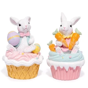 Easter Bunny Figurines - Handcrafted Resin Cupcake Decorations, Easter Egg an... - Picture 1 of 6