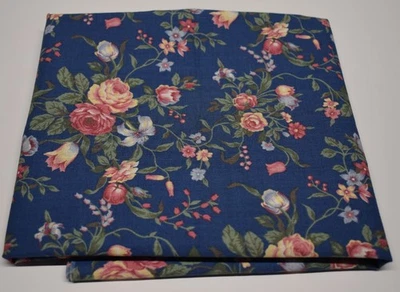 22" x 44" vintage cotton fabric MEDIUM SIZE FLORAL blue yellow mauve green - Image 1 of 3