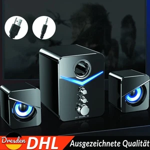 PC Lautsprecher Bluetooth Boxen mit Subwoofer für Laptop Computer Bass USB AUX , - Bild 1 von 23