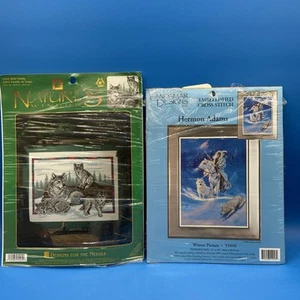 WOLVES 2 CROSS STITCH KITS lot Wolf Family printed Winter Picture opened unused - Picture 1 of 15
