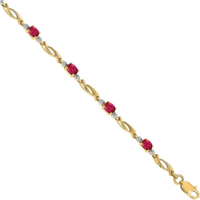 10K Solid Yellow Gold Diamond Oval Ruby Tennis Bracelet - Image 1 of 4