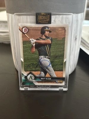2021 Topps Archives Signature Series Buybacks Matt Olson 3/10 Bowman Auto - Image 1 of 2