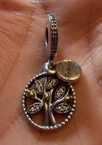 Auténtico Dije Colgante Árbol Familiar Brillante Dos Tonos Oro 14k y Plata de Ley - Imagen 1 de 10