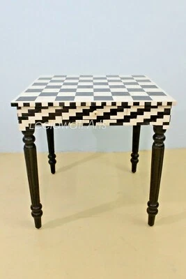 Индийский роскошный черно-белый шахматный стол с костяной инкрустацией с 2 ящиками - Изображение 1 из 4