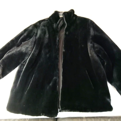 Black Faux Fur Westbound Large Petite Reversible Coat. - image 1 of 4