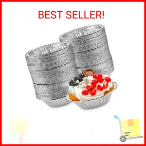 Silver Aluminum Foil Tart Pan - 100Pcs Disposable Mini Pie Tins Round Pan for Ca - Picture 1 of 2