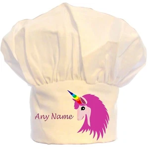 PERSONALISED UNICORN FACE CHEFS HAT BBQ BAKING POLYESTER CHRISTMAS BIRTHDAY GIFT - Picture 1 of 2