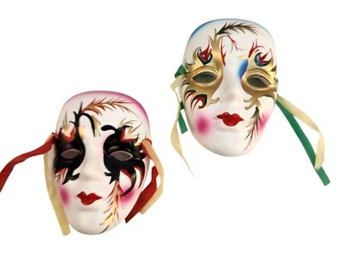Venetian Style Mardi Gras Decorative Wall Masks Set Of 2 With Ribbon Ties For Ar - Image 1 of 4
