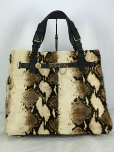 Reiss Tote Bleeker Padlock Calf Hair Snake Python Print Large Classic Handbag - Picture 1 of 12