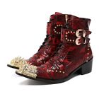 Men's Leather Western Rock Biker Ankle Boot Motorcycle Buckle Pointed Toe Shoes