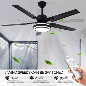 Modern Black 52" Reversible Ceiling Fan 3-Speed Remote 3-Color LED Chandelier - Picture 1 of 13