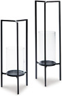 Ginette Contemporary Metal 2 Piece Candle Holder Set with Hurricane Glass, Black