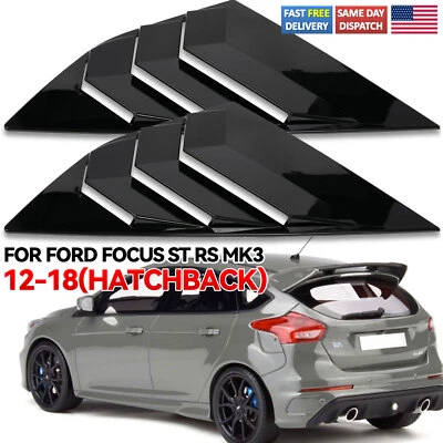 2X Rear Window Side Louvers Vent Glossy Black for Ford Focus ST RS MK3 2012-2018 Foto 1 de 4