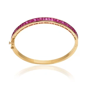Shweta Creations 14K Yellow Gold Ruby Gemstone Openable Bangle Bracelet Jewelry - Picture 1 of 10
