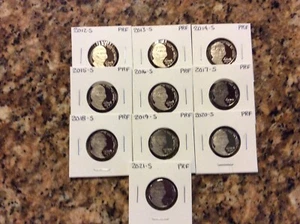 2012 S 2013 S 2014 S - 2022 S 2023 S 2024 S 2025 S Proof Jefferson Nickels - Picture 1 of 5
