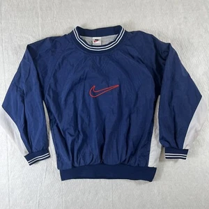 Vintage Nike Windbreaker Youth Boys Sz Medium Blue Pullover Center Check Logo - Picture 1 of 6