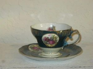 Taza de té y platillo vintage verde esmeralda Royal Sealy - Imagen 1 de 7