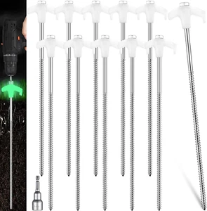 Hicarer 10 Pcs 12 Inch Tent Stakes Screw in Camping Stakes Heavy Duty Metal Spik - Picture 1 of 12