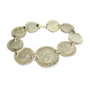 Vintage Australian Sterling Coin Shilling Bracelet 1942-43 WWII Era 7 1/4" Long - Picture 1 of 8
