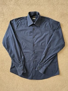 valentino men Cotton shirt slim fit dress navy blue 16 1/2 - Picture 1 of 6