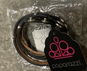 Paparazzi Bracelet Faux Leather Studded W/ Silver Tone Silver Rhinestones - Picture 1 of 10
