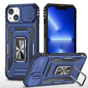 Military Grade Ring Holder Case with Camera Lens Cover for iPhone 14 - Blue - Picture 1 of 7