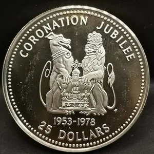 25 DOLLARS BE SILVER 1978 25 YEARS CORONATION ELIZABETH II BELIZE 8438 Ex. - Picture 1 of 3