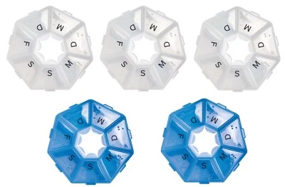 5 x Medikamentenbox 7 Tage Pillendose rund Tablettenbox Tablettendose Tablette - Bild 1 von 4