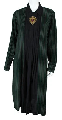 DRIES VAN NOTEN Black & Green Striped Crepe Crest Applique Shirt Dress 38 - Image 1 of 4